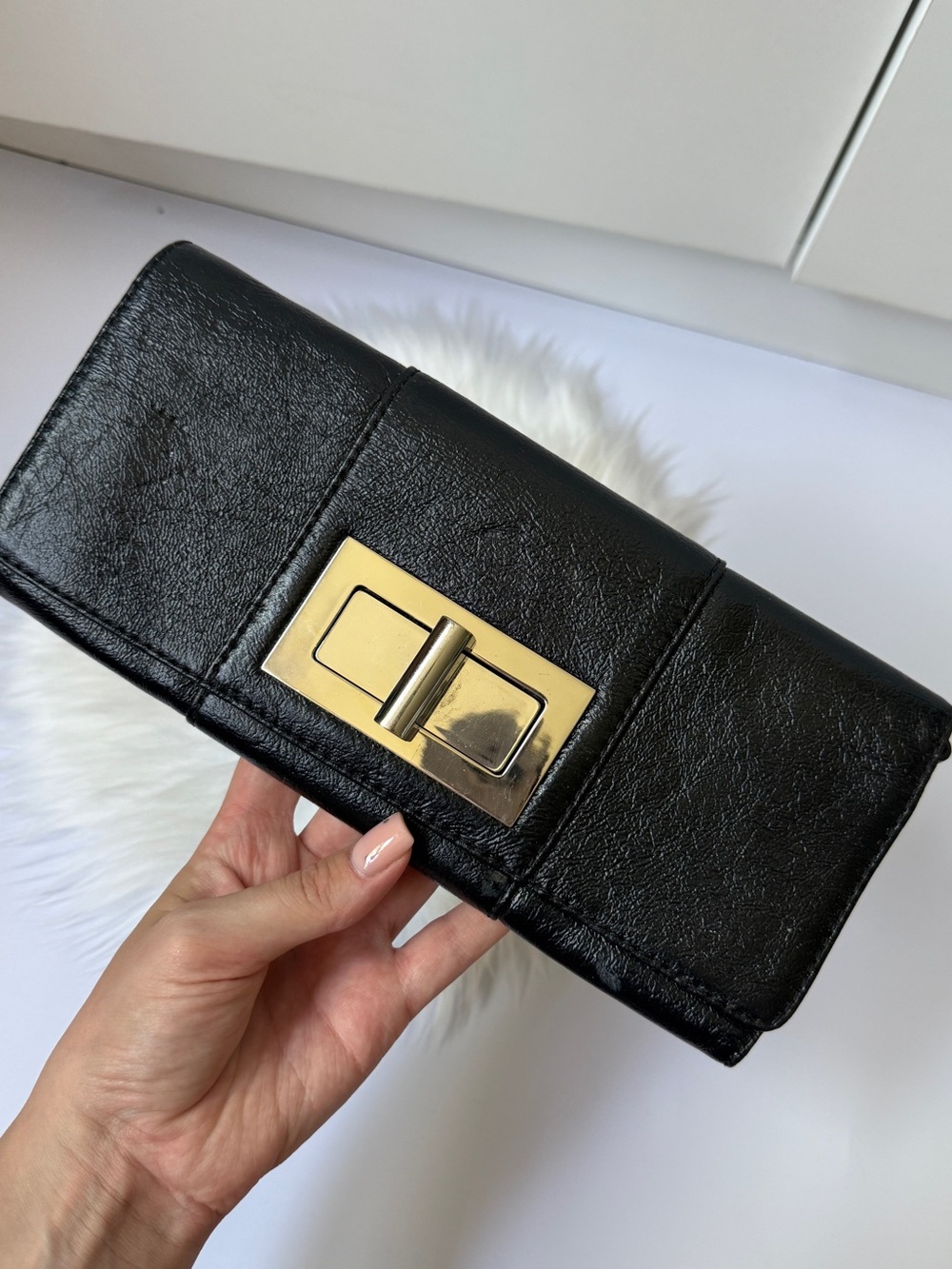 Banana Republic Vintage Black Leather Turn-Lock Clutch Used Like New